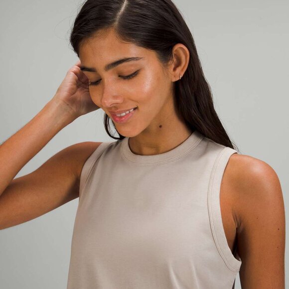 lululemon Classic Fit Cotton Blend Sleeveless Dress Beige Raw Linen Size 8 NWT - Picture 3 of 8